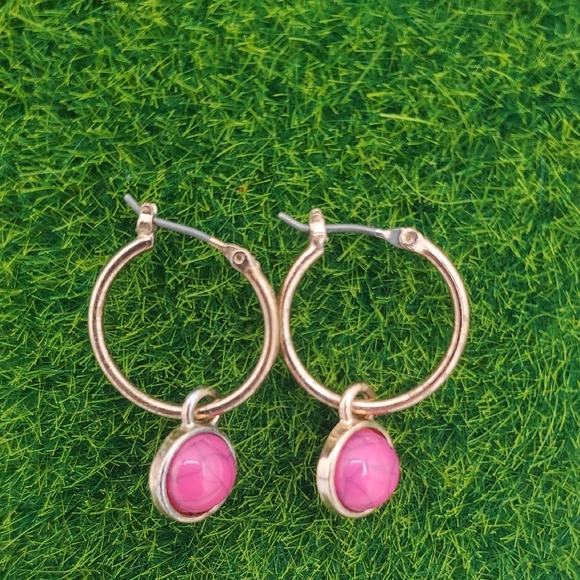 Cracked Pink Turquoise Hoop Earrings Flirty E1018 - Picture 1 of 2